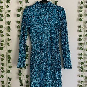 Fashion Nova Turquoise Sequin Mini Dress